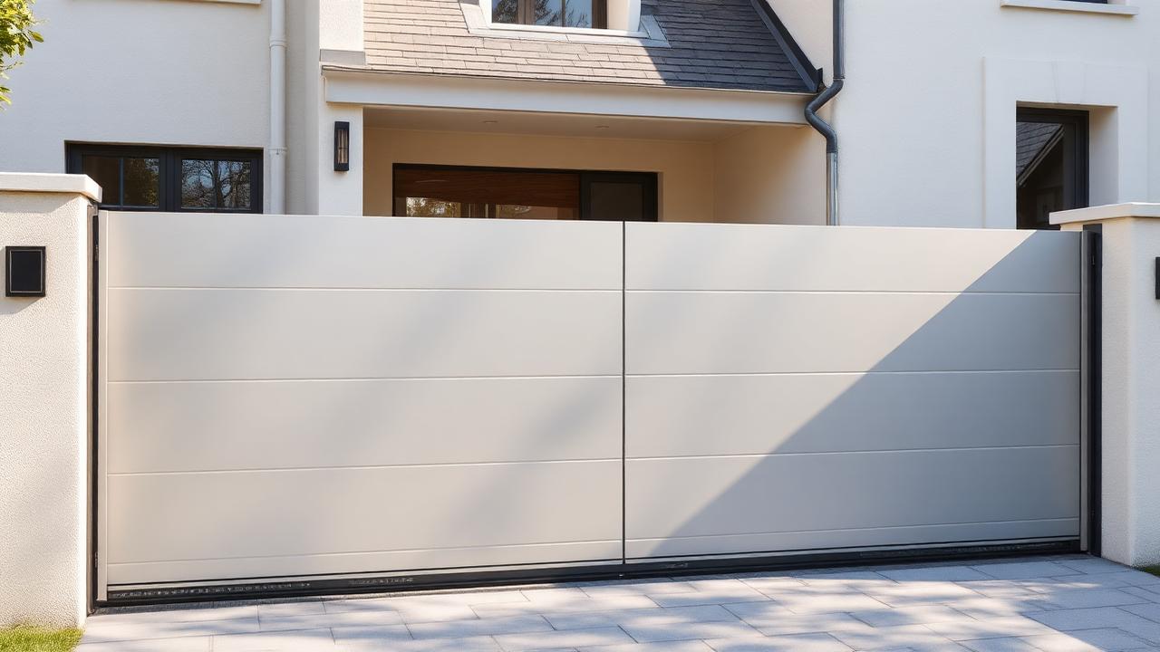 Portail aluminium coulissant moderne devant une maison